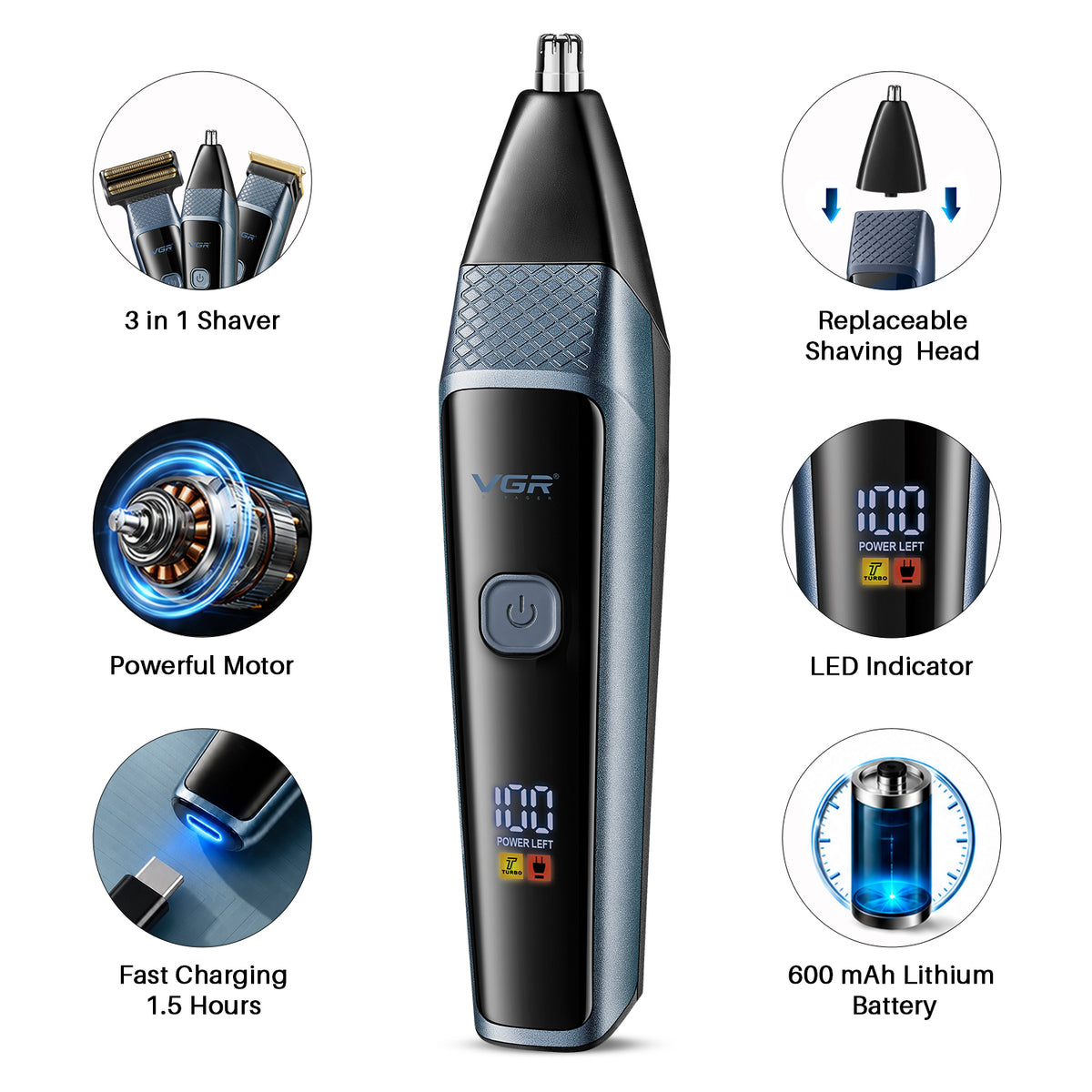 VGR VL-366 Limited Edition Professional 3 in 1 Grooming Kit, (Blue)
