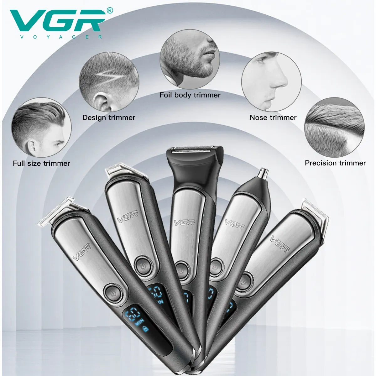 VGR V-105 Black 5-in-1 Grooming Kit for Men – Professional Trimmer & Shaver for Full Styling