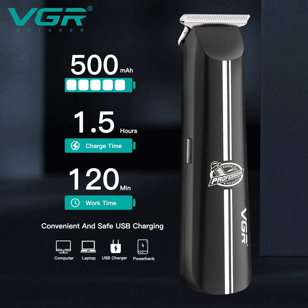 VGR V-007 Hair Trimmer For Men, Black