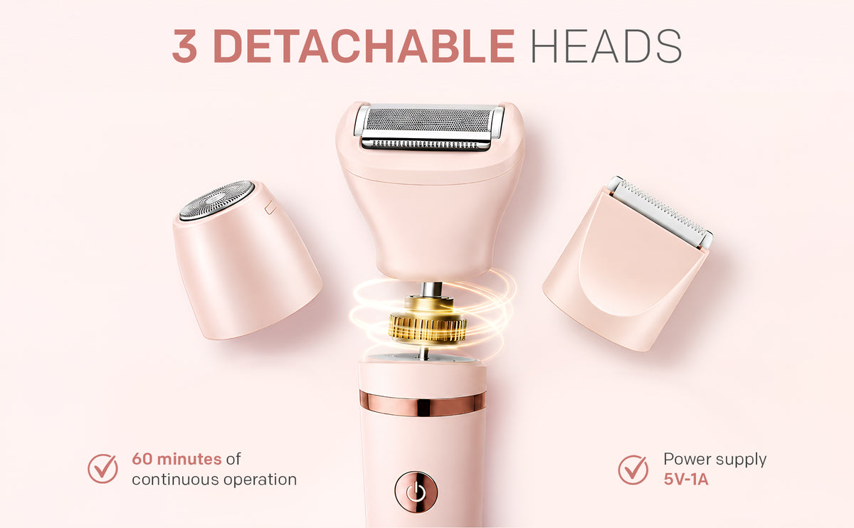 VGR V-735 Professional 3-in-1 Lady Shaver Set | Waterproof Cordless Trimmer for Women (Pink)