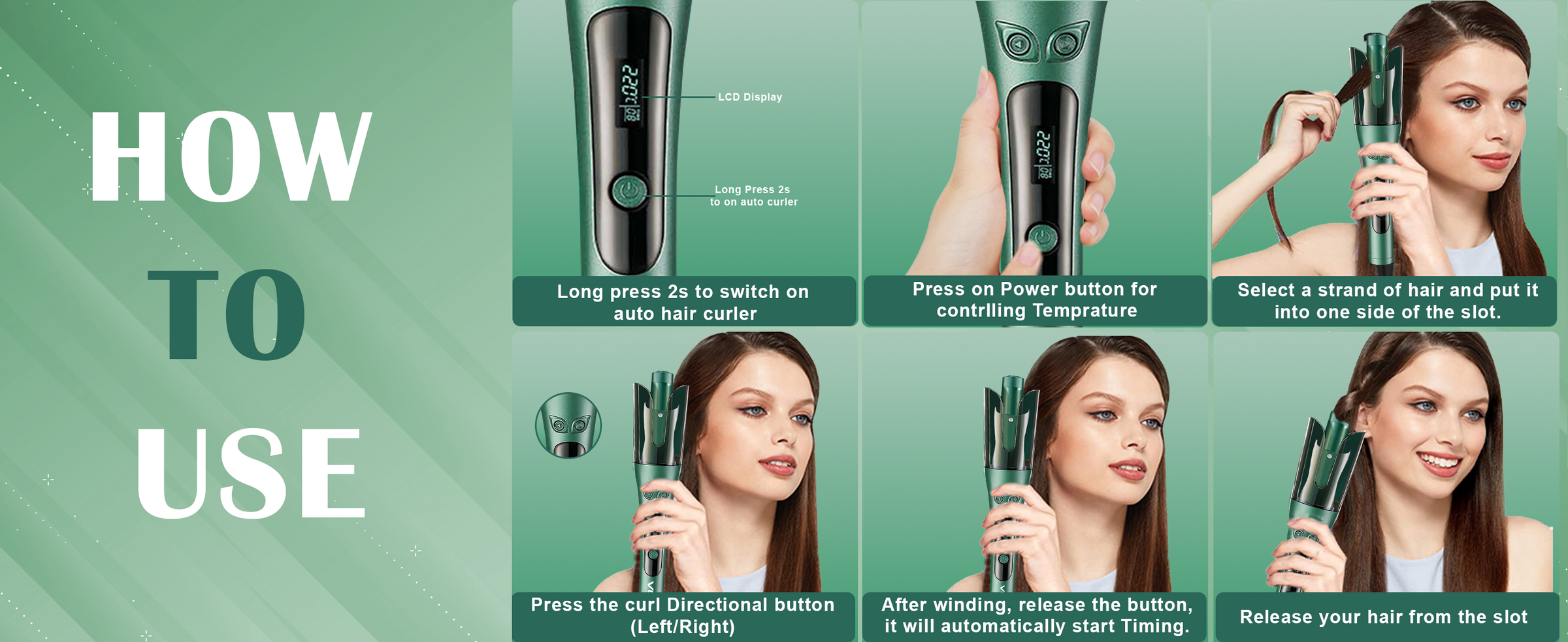VGR V-583 Automatic Hair Curler For Women (Green)