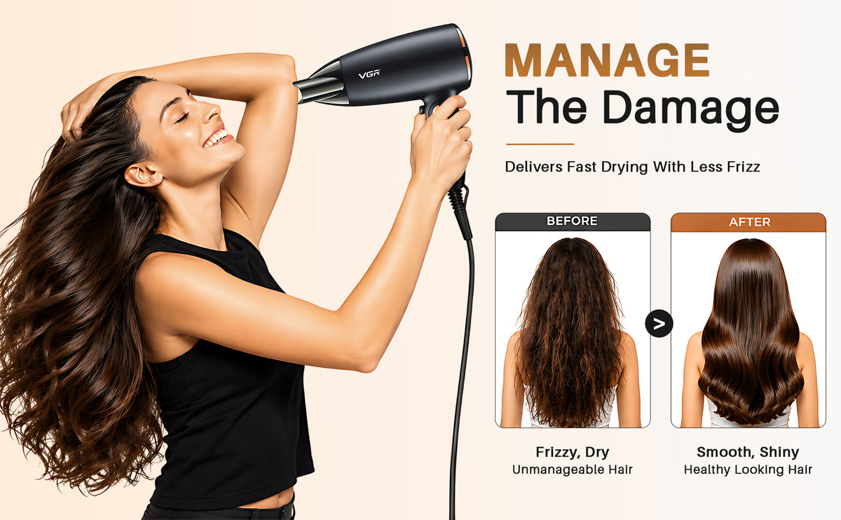 VGR V-439 Professional Hair Dryer For Women with 2 Speed Settings, Cool Shot, Black