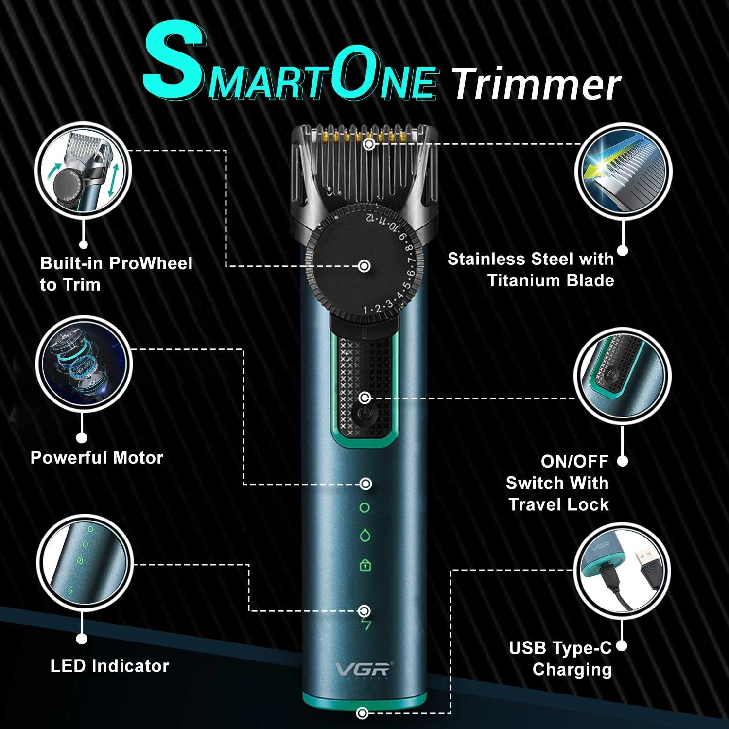 VGR V-973 Hair Trimmer For Men, Green