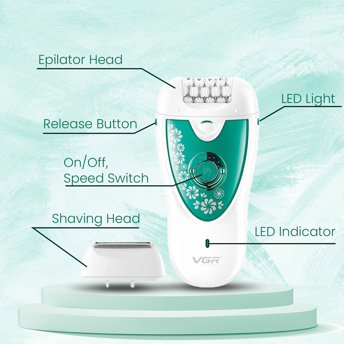 VGR V-722 Professional 2 in 1 Cordless Epilator for Women (Green)