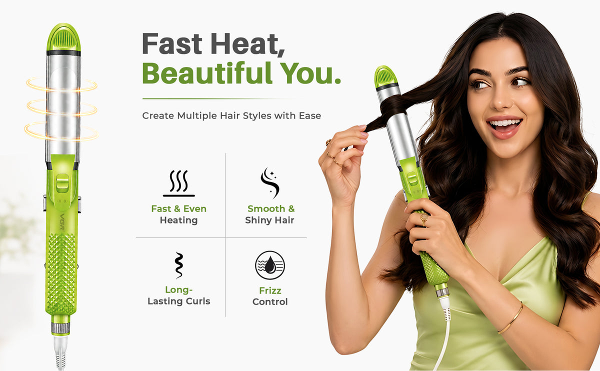 VGR V-569 Professional 4 In 1 Hair Beauty Styler, Straightener, Curler, Crimper, Waver (Green)