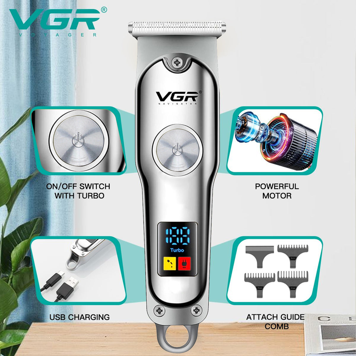 VGR V-290 Professional Hair Trimmer For Men with 120 Min Runtime, Silver