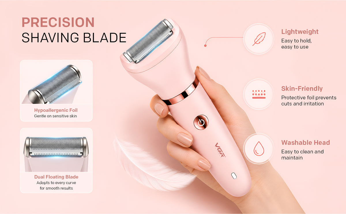VGR V-735 Professional 3-in-1 Lady Shaver Set | Waterproof Cordless Trimmer for Women (Pink)