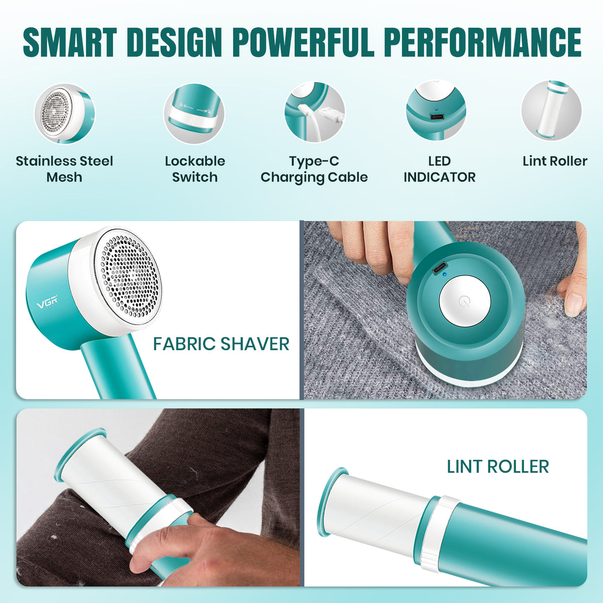 VGR V-811 Professional 2-in-1 Lint Remover, 90 Min Runtime, Green