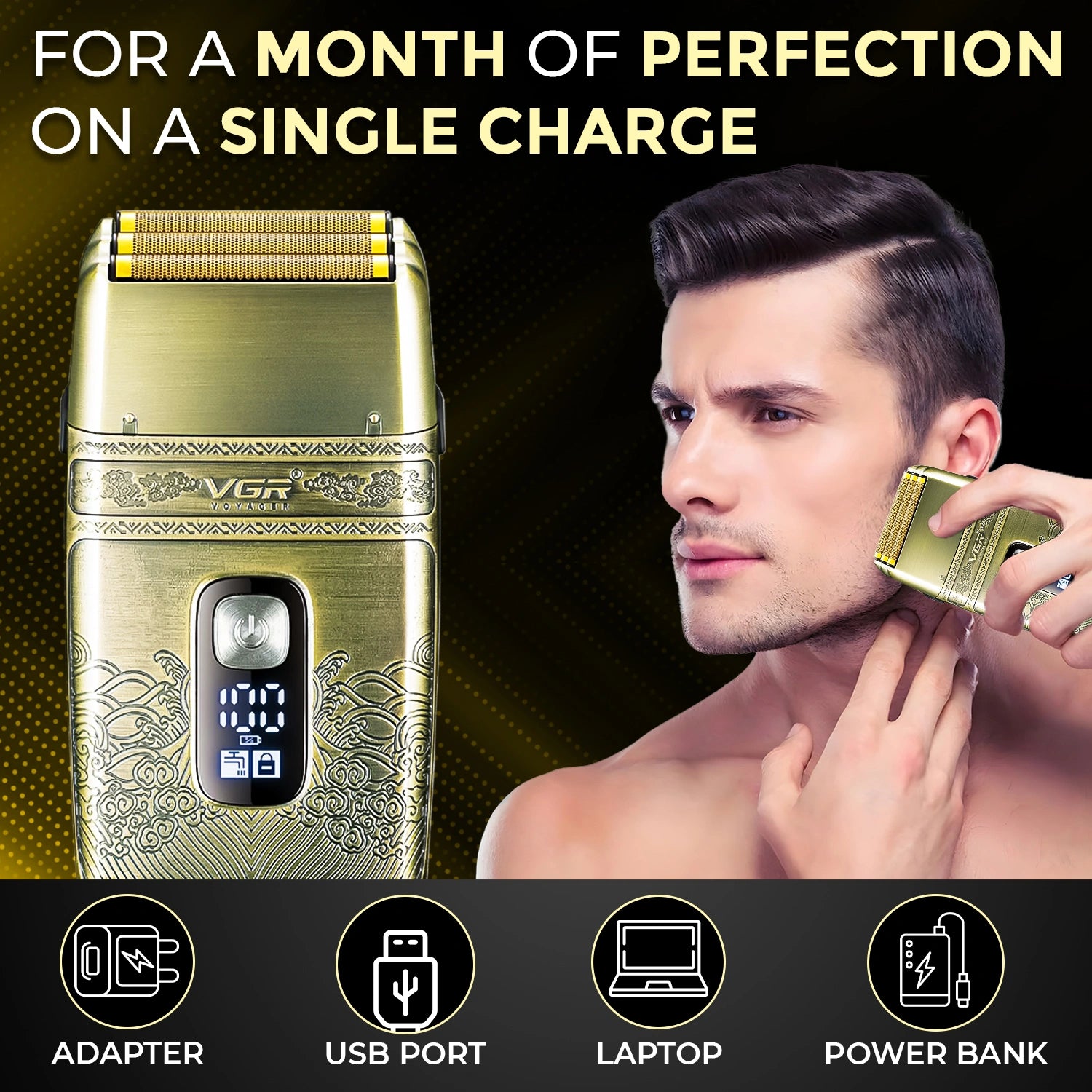 VGR V-335 Professional Pocket Size Foil Shaver for Men's (Gold)