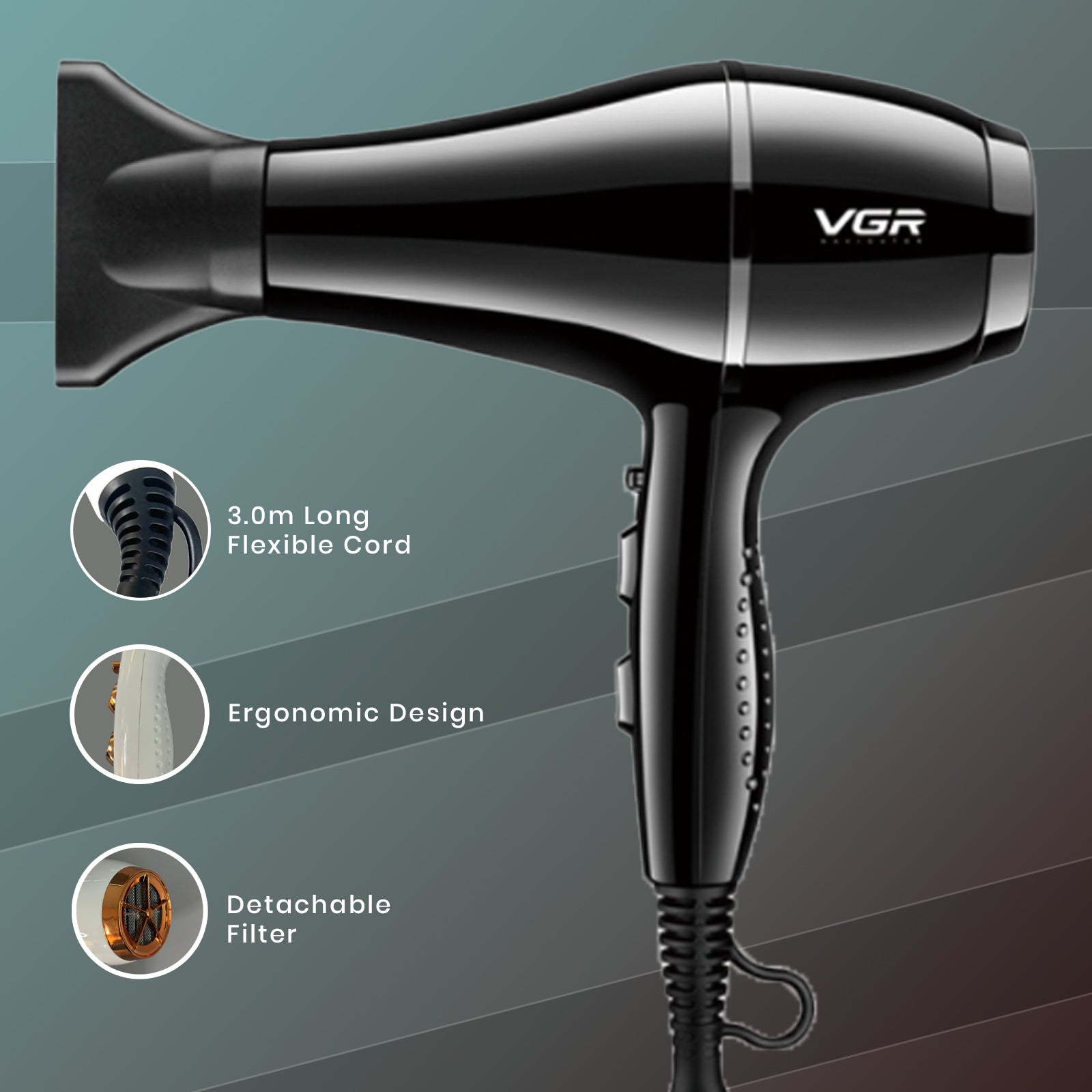 VGR V-414 Professional Hair Dryer for Men & Women, 1800-2200 Watt