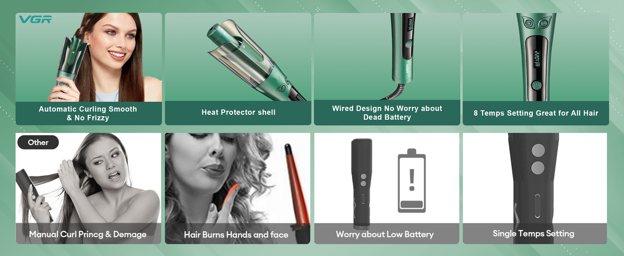 VGR V-583 Automatic Hair Curler For Women (Green)