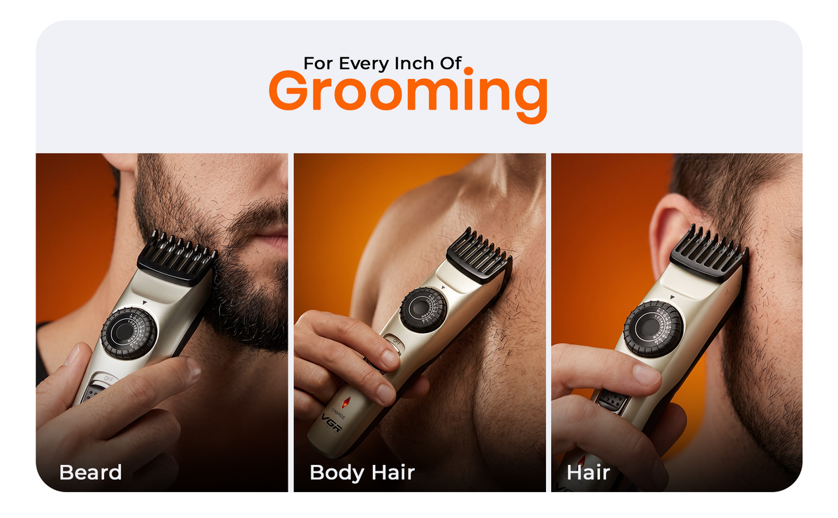VGR V-031 Professional Hair Trimmer, 39 Length Settings, 90 Min Runtime, Silver