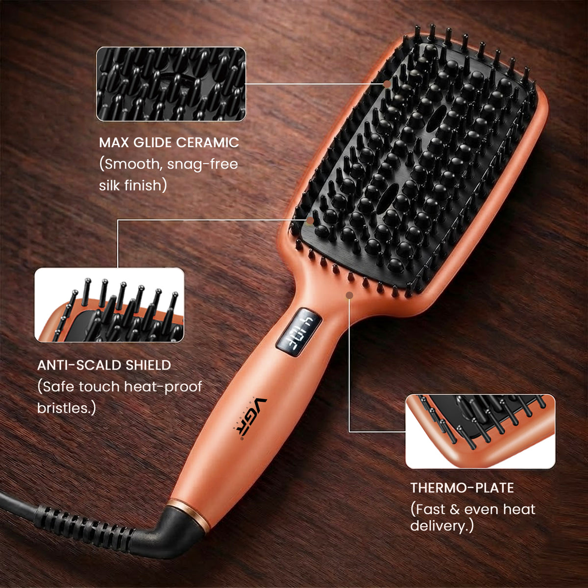 VGR V-527 Professional Hair Straightener Comb, Orange