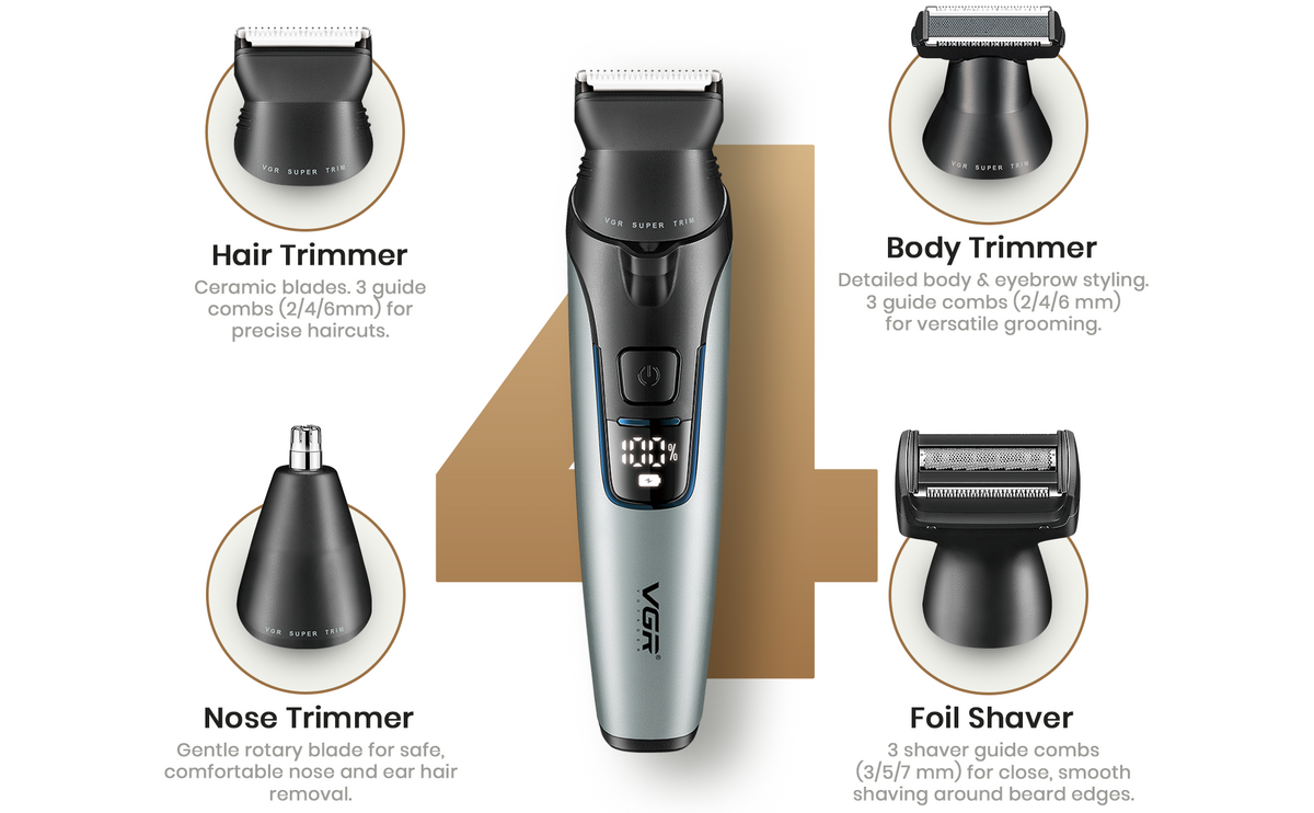 VGR V-634 Professional Grooming Kit with 150 Min Runtime, Grey