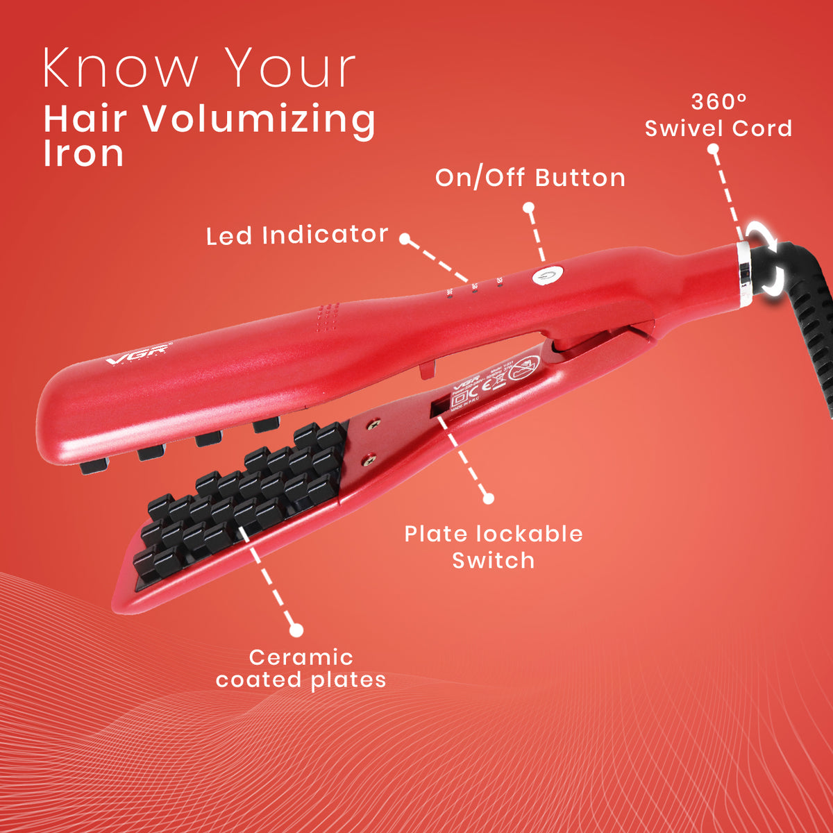 VGR V-531 Hair Volumizer 165°C to 210°C Heat Producer For Women, Red