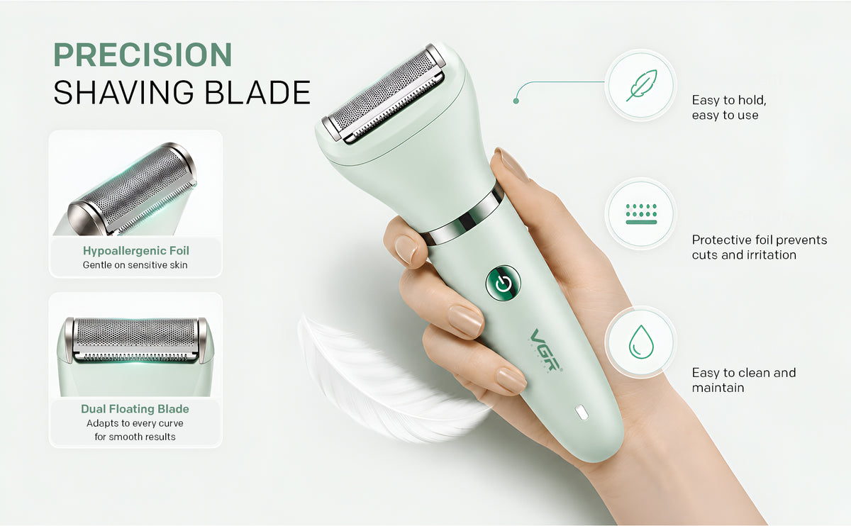 VGR V-735 Professional 3-in-1 Lady Shaver Set | Waterproof Cordless Trimmer for Women (Green/Pink)