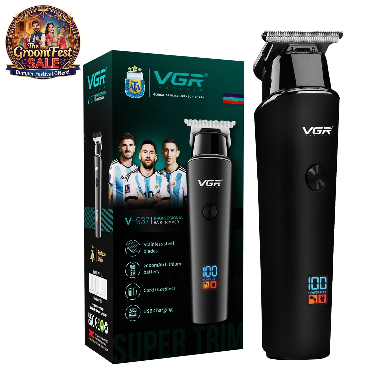 VGR V-937 Hair Trimmer For Men, Black