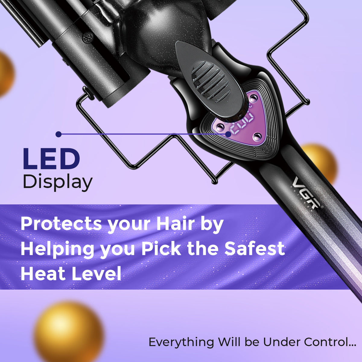 VGR V-590 Professional 3-Barrel Curling Iron with 3-Barrel Ceramic Plates, Purple & Black
