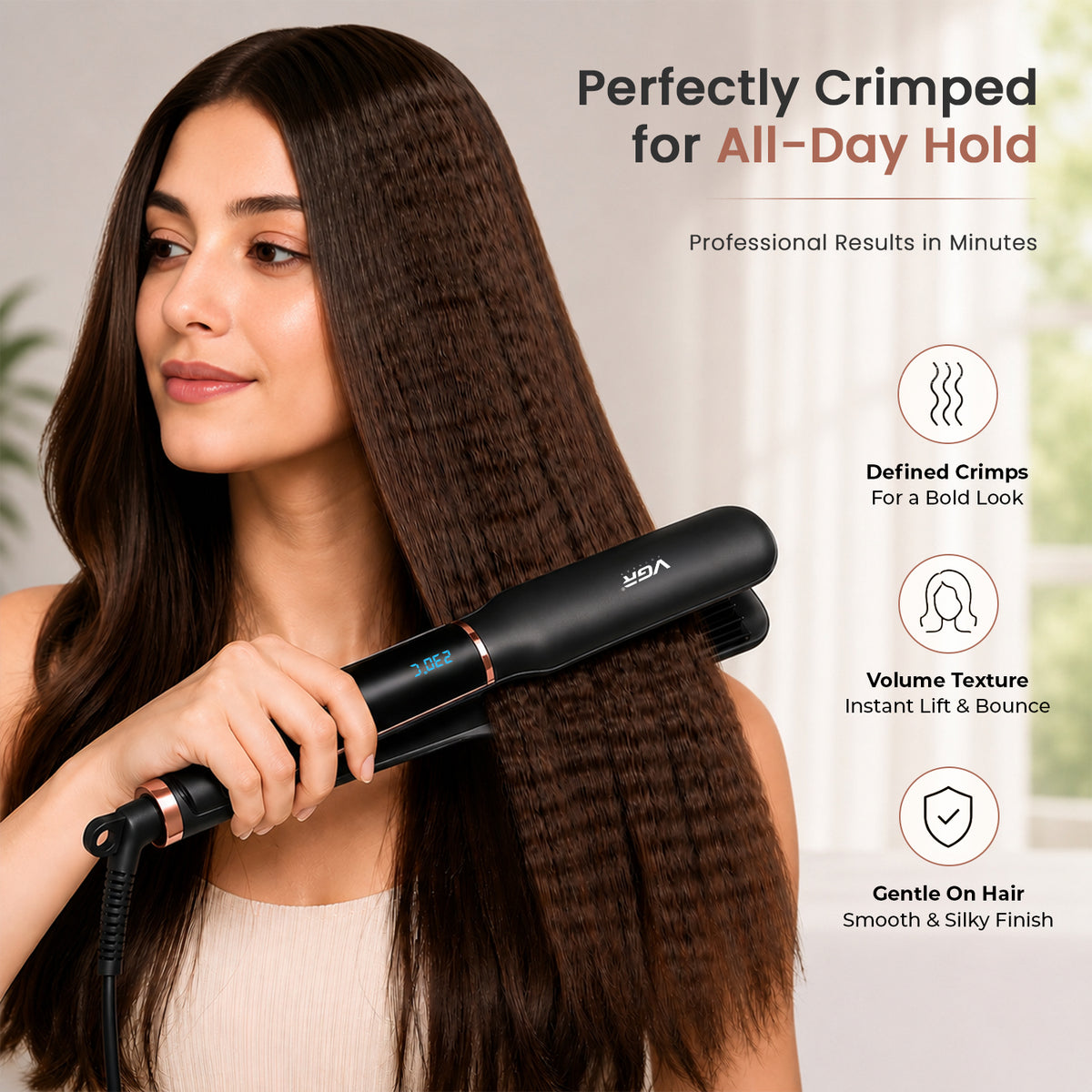 VGR V-519C Professional Hair Crimper For Women with 7 Heat Settings, Black