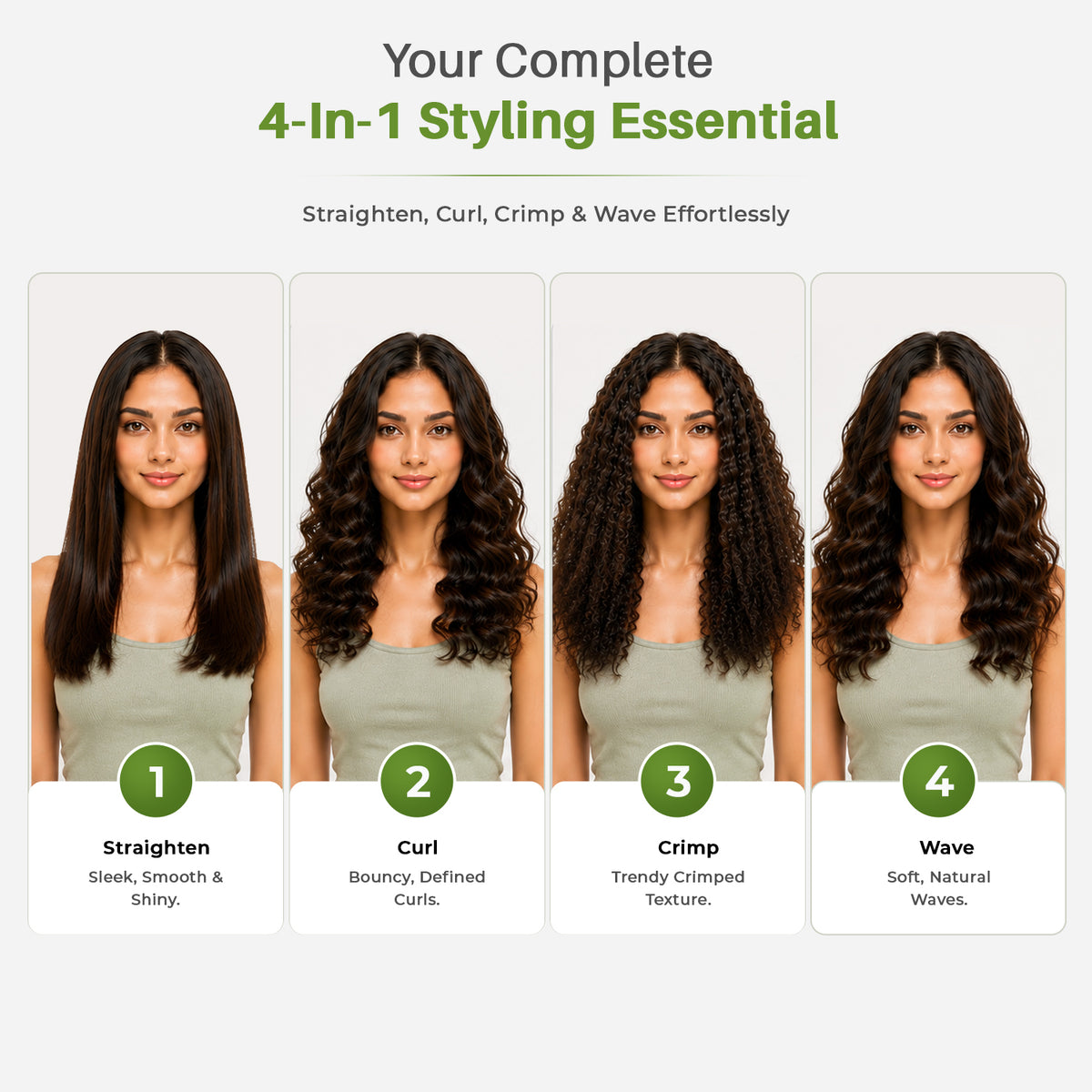 VGR V-569 Professional 4 In 1 Hair Beauty Styler, Straightener, Curler, Crimper, Waver (Green)