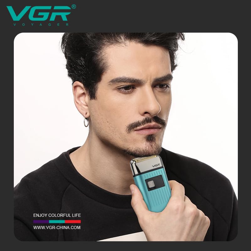 VGR V-357 Professional Foil Shaver for Men, Dual Flexing Foils, 1400mAh Battery, IPX-6 Waterproof, LED Display, Wet & Dry Use, Includes Extra Foils & Travel Pouch with 1 Year Warranty- Green