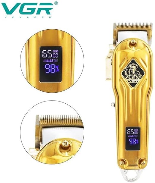 VGR V-267 Professional Salon Series Hair Clipper with Smart Digital Display, 6500RPM Motor & 2000mAh Battery, Gold