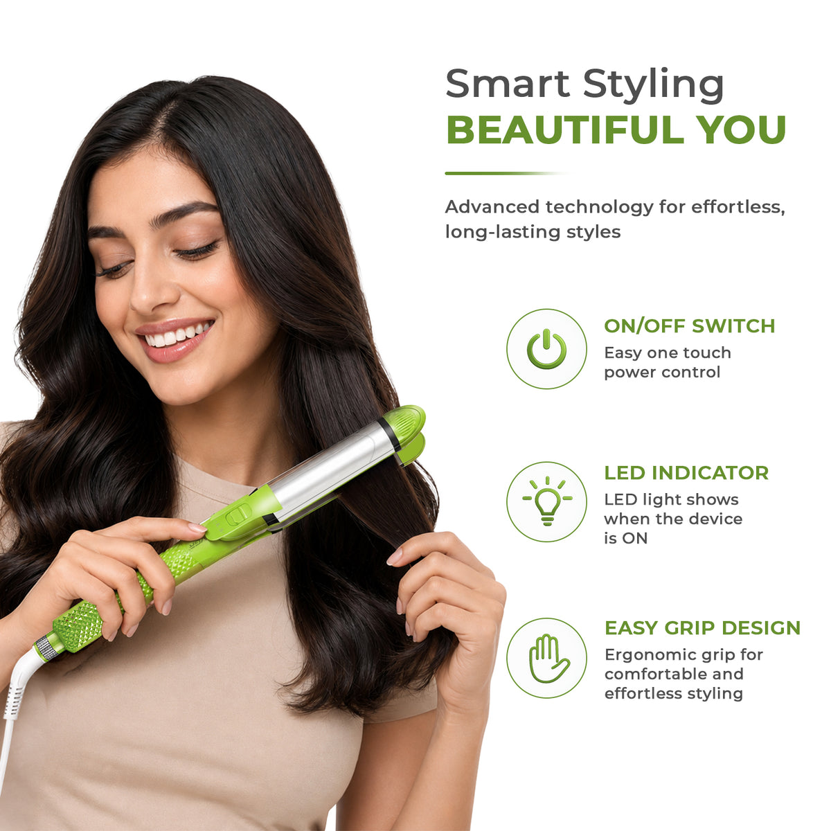 VGR V-569 Professional 4 In 1 Hair Beauty Styler, Straightener, Curler, Crimper, Waver (Green)