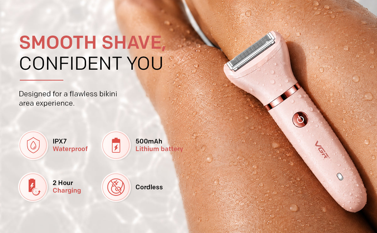 VGR V-735 Professional 3-in-1 Lady Shaver Set | Waterproof Cordless Trimmer for Women (Pink)