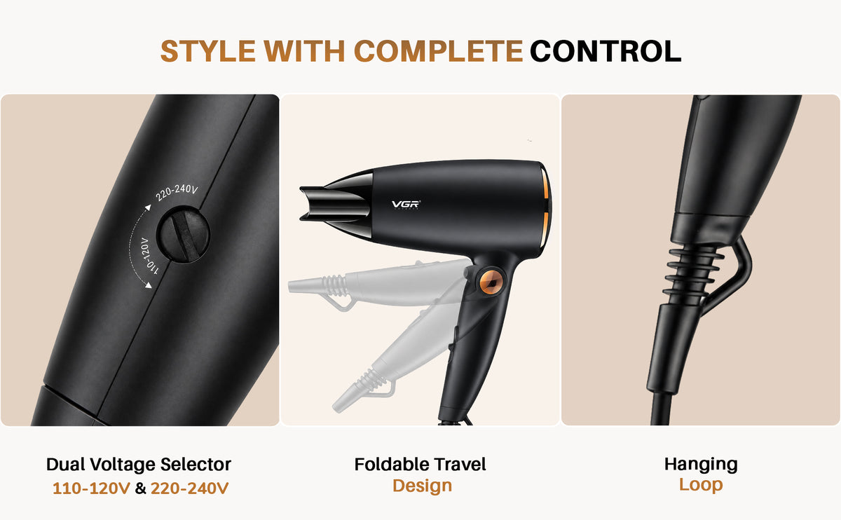 VGR V-439 Professional Hair Dryer For Women with 2 Speed Settings, Cool Shot, Black