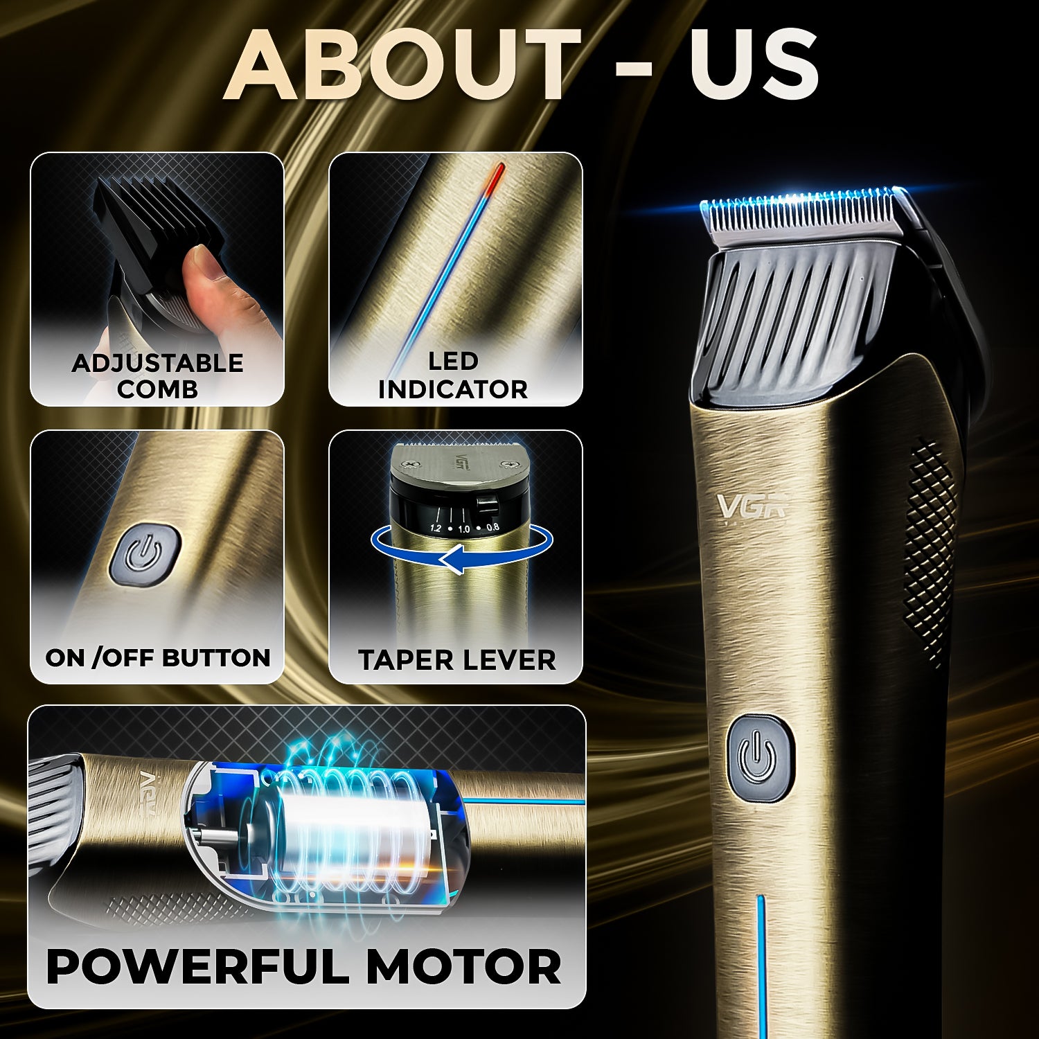 VGR V-669 Professional Salon Quality  Hair Clipper For Professional & Personal Use (Gold)