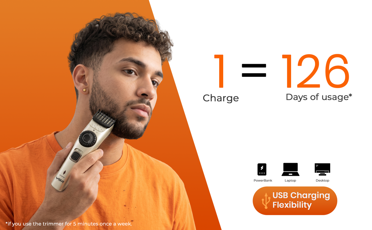 VGR V-031 Professional Hair Trimmer, 39 Length Settings, 90 Min Runtime, Silver