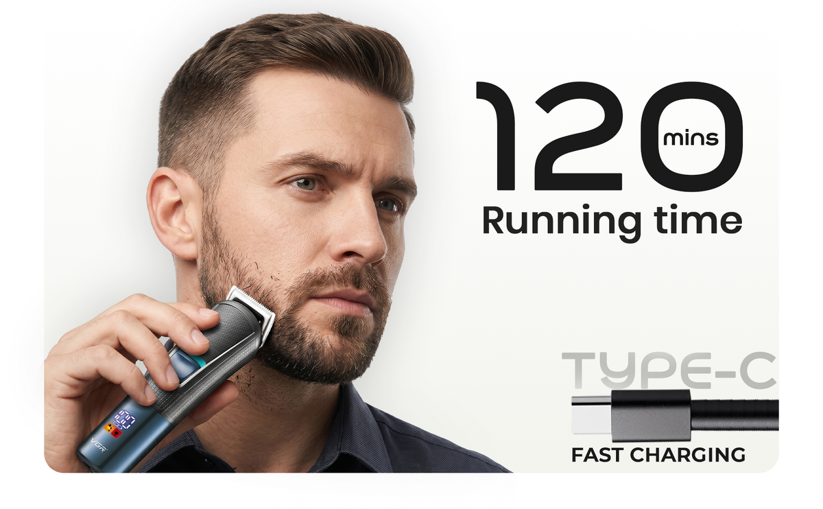 VGR V-108 Professional 10-in-1 Men’s Grooming Kit with 120 min Runtime, Black & Blue