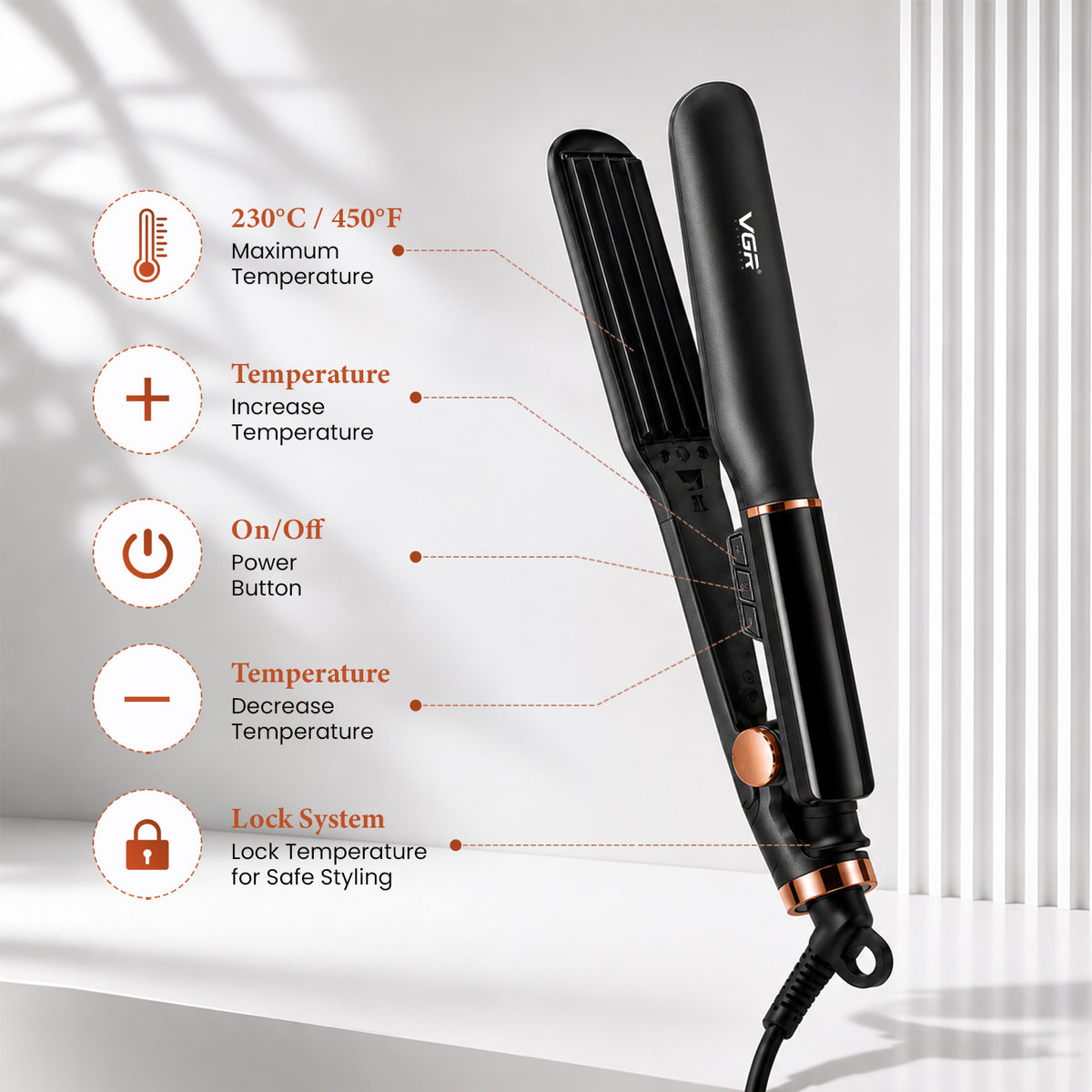 VGR V-519C Professional Hair Crimper For Women with 7 Heat Settings, Black