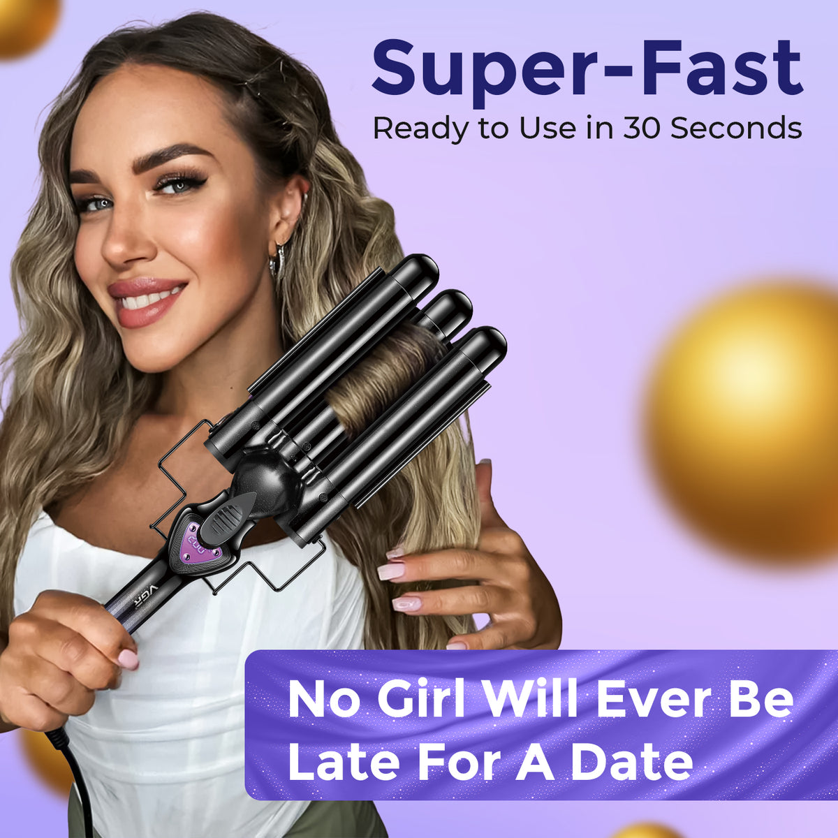 VGR V-590 Professional 3-Barrel Curling Iron with 3-Barrel Ceramic Plates, Purple & Black