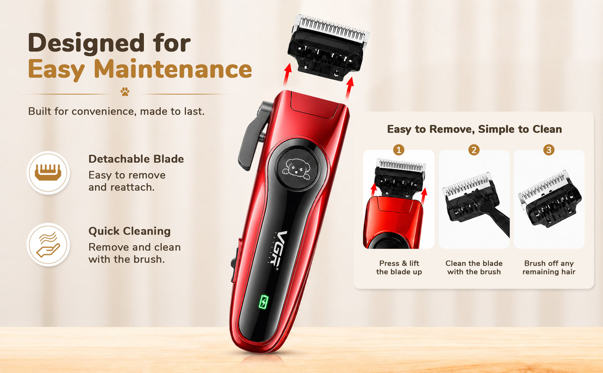 VGR V-202 Professional Pet Clipper with 150 Min Runtime, Red