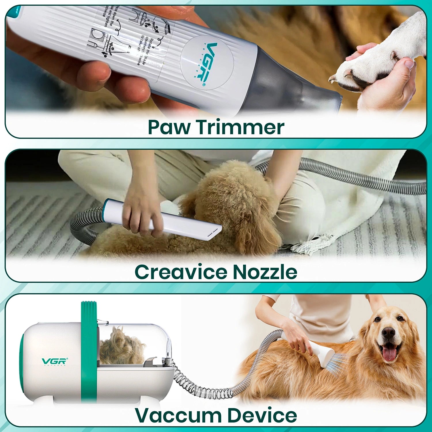 V-207 Professional 7-in-1 Pet Grooming Kit & Vacuum White Pet Hair Trimmer