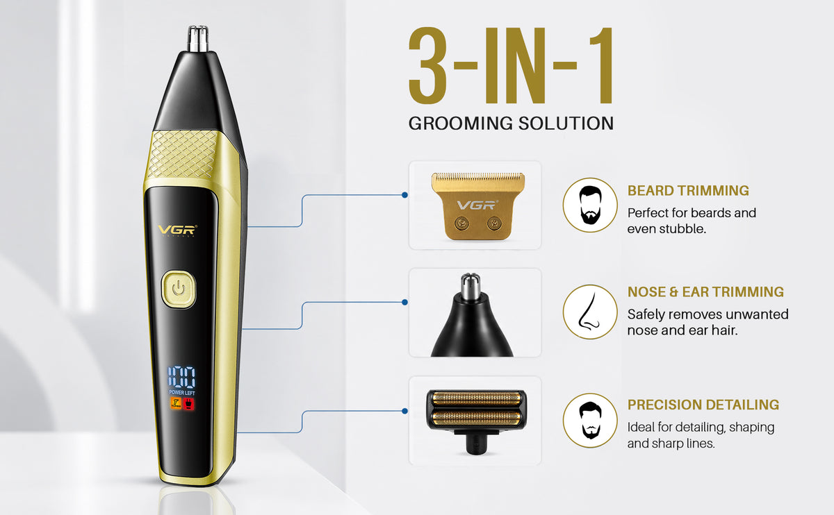 VGR VL-366 Limited Edition Professional 3 in 1 Grooming Kit, (Gold)