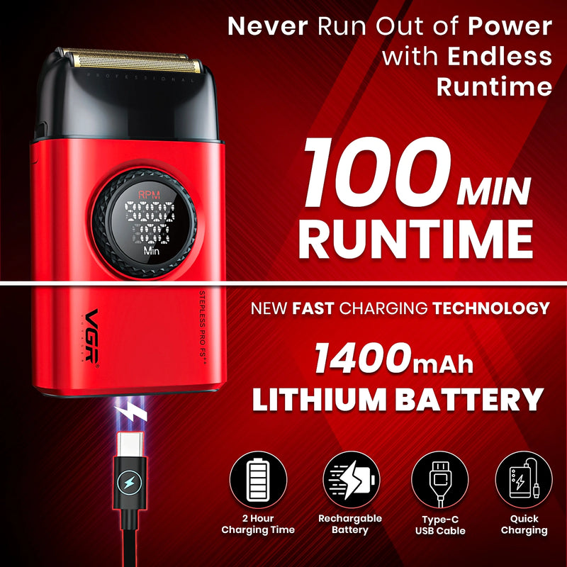 VGR V-377 Professional Shaver For Men with 100 Minutes Runtime (Red)