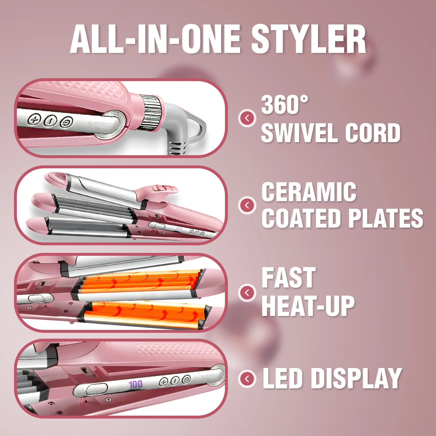 VGR V-563 Professional 4 in 1 Hair Beauty Styler (Pink)