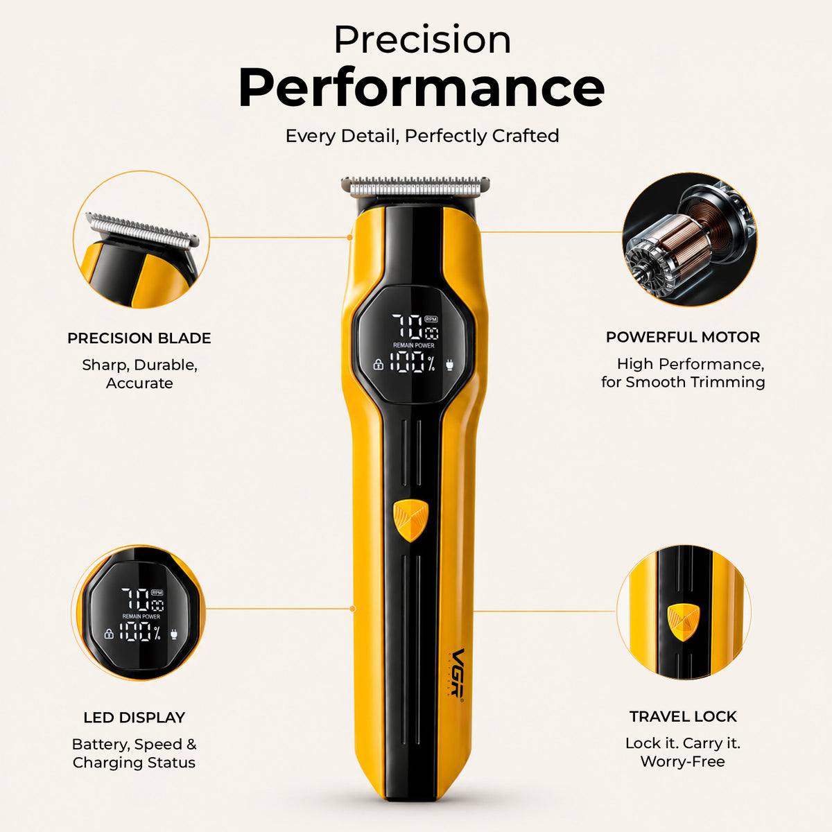 VGR V-173 Professional Grooming Kit with 210 Min Runtime, Yellow