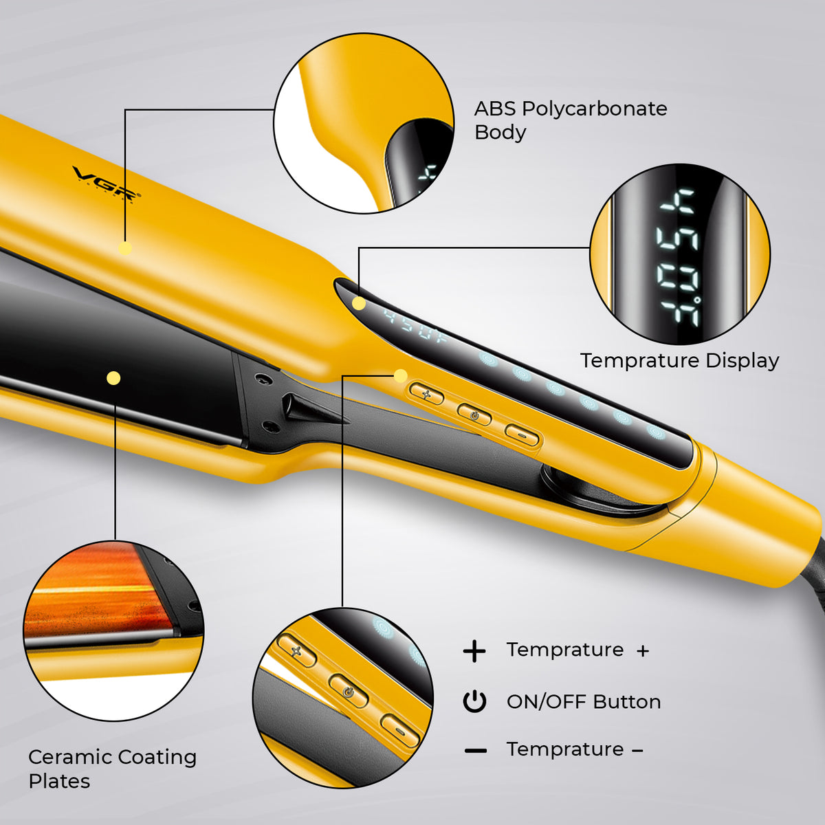 VGR V-521 Professional Hair Straightener, Yellow