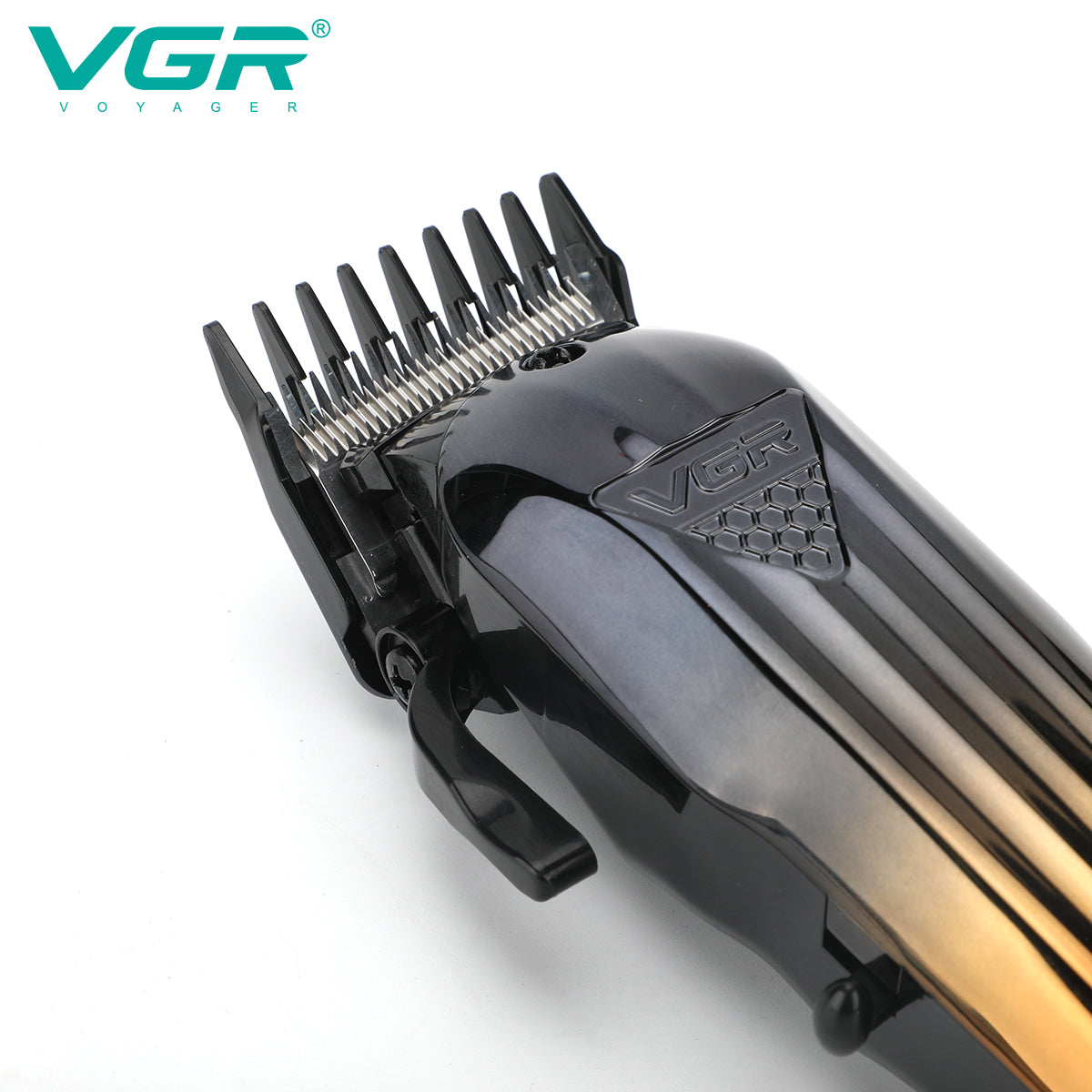 VGR V-646 Professional Hair Clipper Trimmer Set for Men, Stainless Steel Blades, Hair Clipper & Trimmer Combo, 10 Guide Combs, LED Display, USB Charging, Black/Gold
