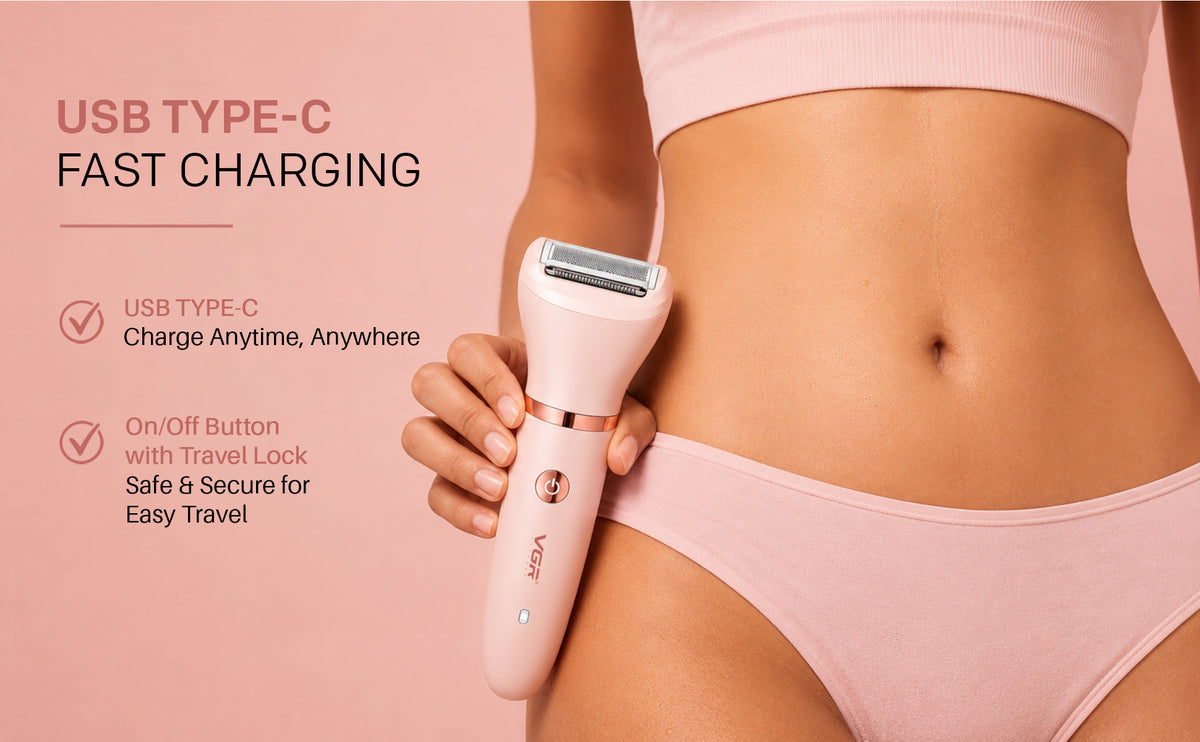 VGR V-735 Professional 3-in-1 Lady Shaver Set | Waterproof Cordless Trimmer for Women (Pink)