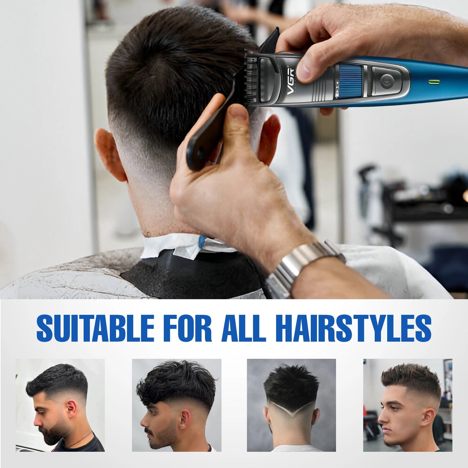 VGR V-052 Blue Hair Trimmer for Men – Professional Trimmer with Long Battery Life and Sharp Blades