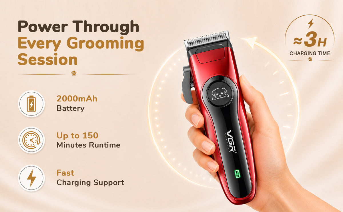 VGR V-202 Professional Pet Clipper with 150 Min Runtime, Red