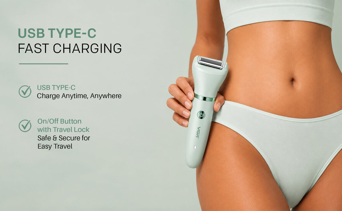 VGR V-735 Professional 3-in-1 Lady Shaver Set | Waterproof Cordless Trimmer for Women (Green/Pink)