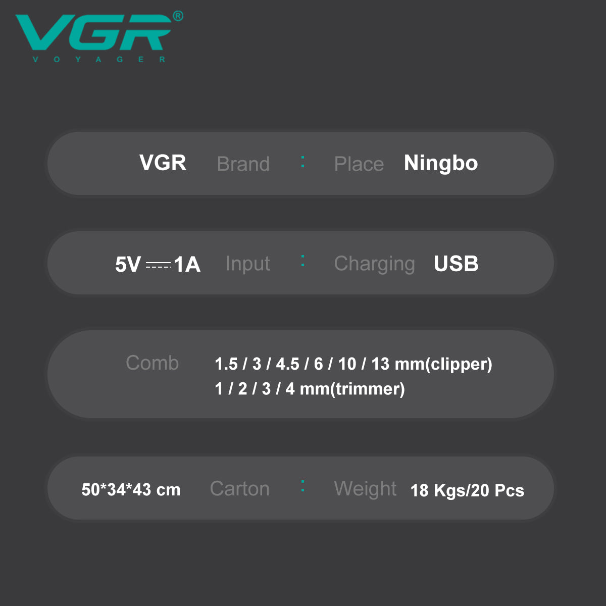 VGR V-646 Professional Hair Clipper Trimmer Set for Men, Stainless Steel Blades, Hair Clipper & Trimmer Combo, 10 Guide Combs, LED Display, USB Charging, Black/Gold