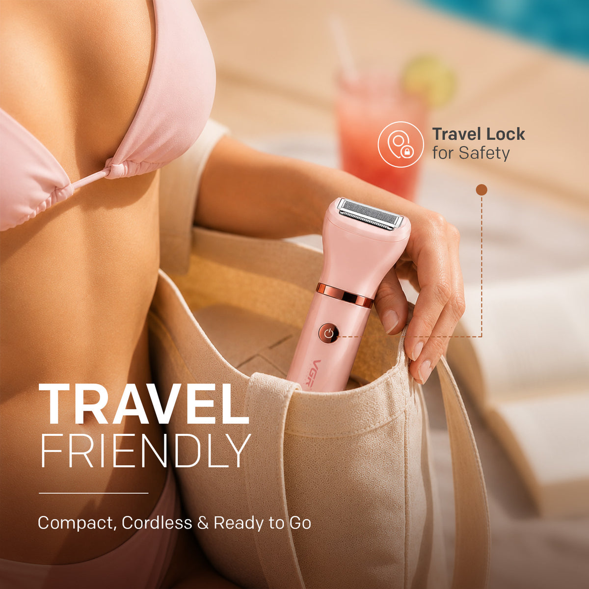VGR V-735 Professional 3-in-1 Lady Shaver Set | Waterproof Cordless Trimmer for Women (Pink)