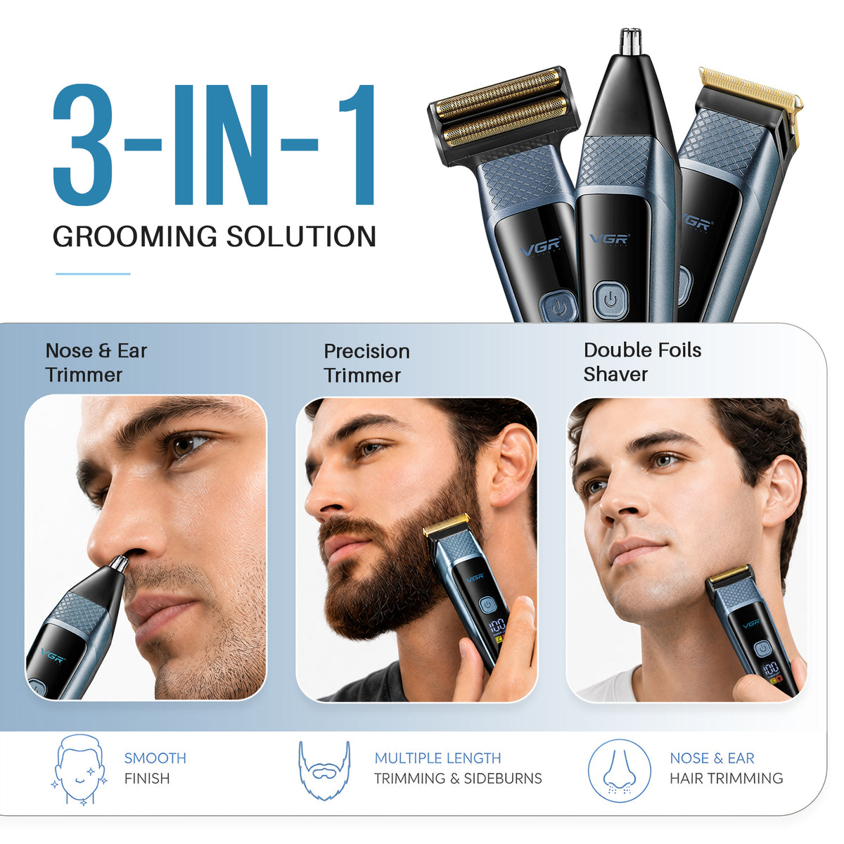 VGR VL-366 Limited Edition Professional 3 in 1 Grooming Kit, (Blue)