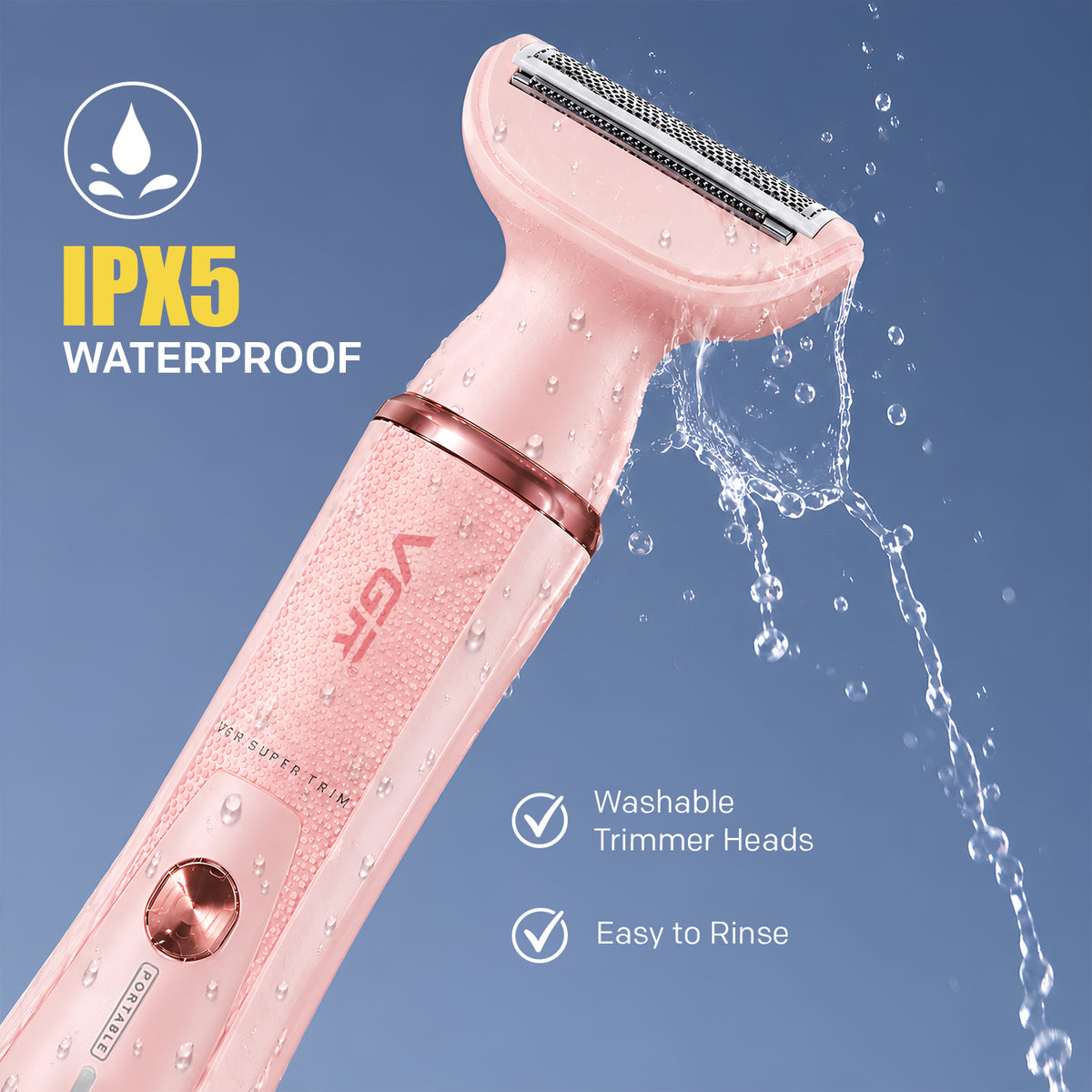 VGR V-761 Professional 4-in-1 Lady Shaver Set For Women, IPX5 Waterproof, 90 Min Runtime, Blue & Pink